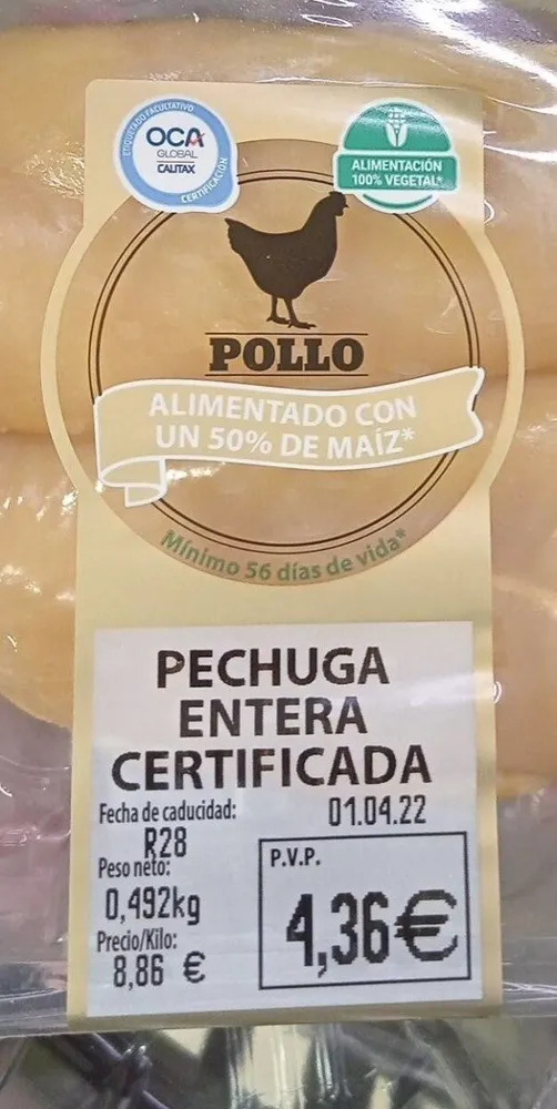 Pechuga de pollo certificada