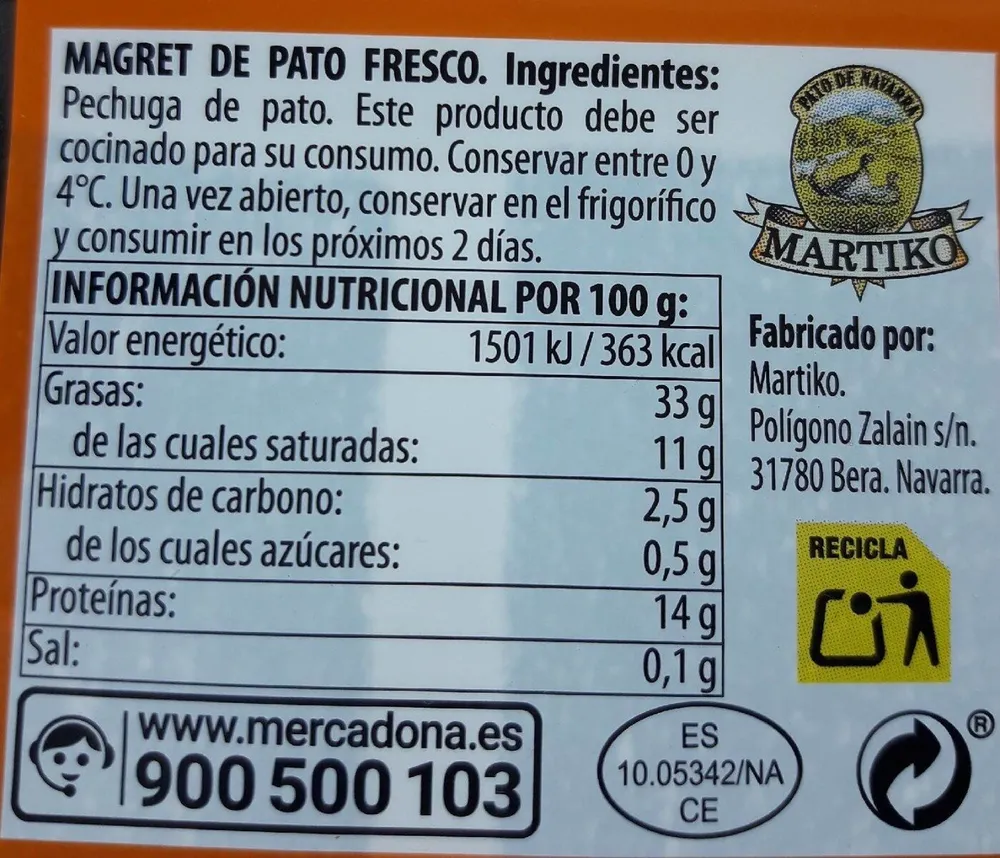 Magret de pato fresco