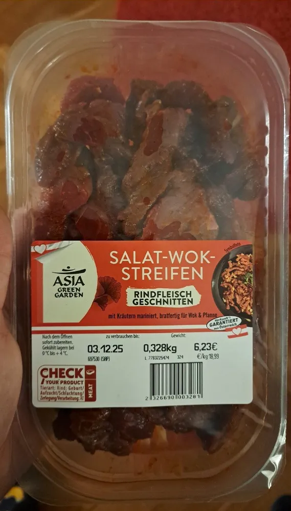 Salat Wokstreifen Rindfleisch