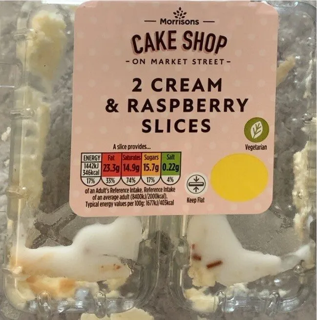 2 cream & raspberry slices
