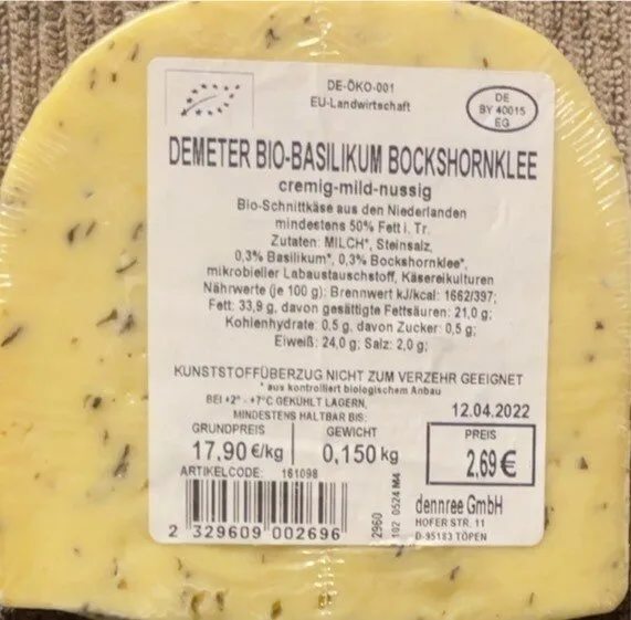 Demeter Bio-Basilikum Bockshornklee-Käse