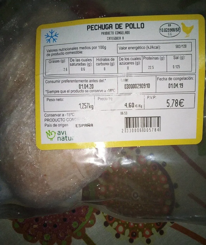 Pechuga de pollo congelado