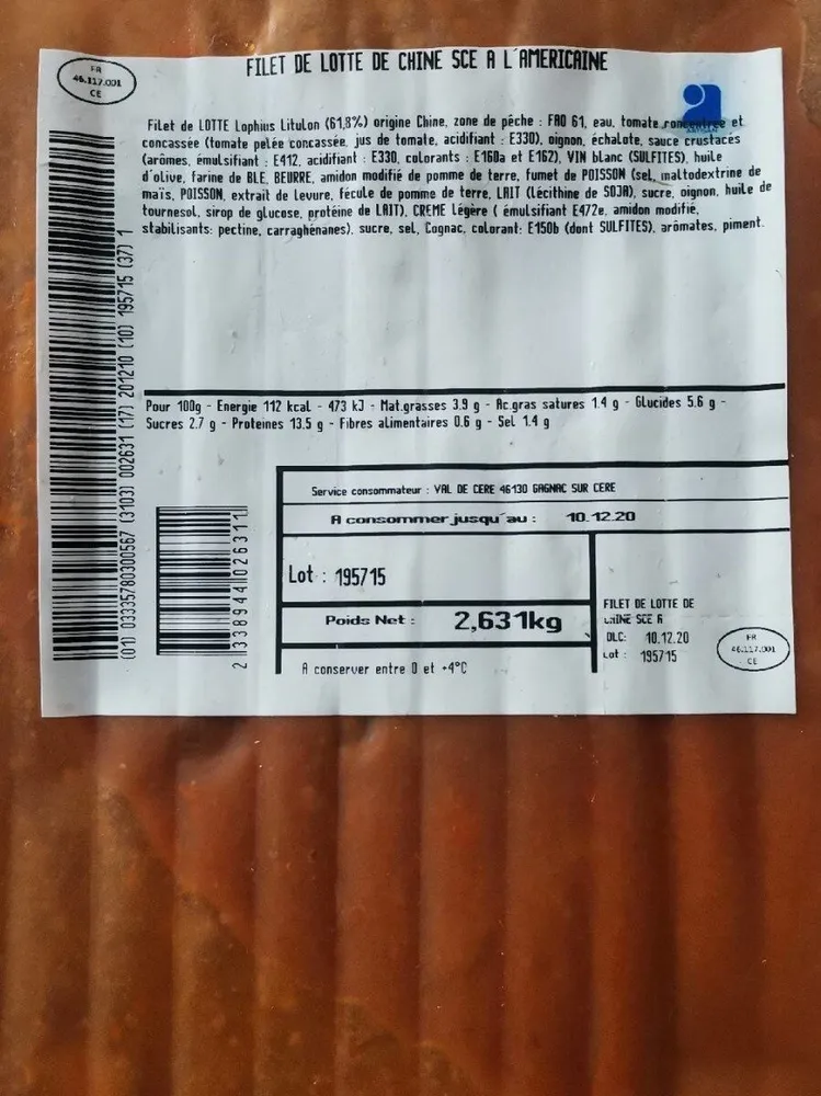 Filet de Lotte de Chine à l'américaine