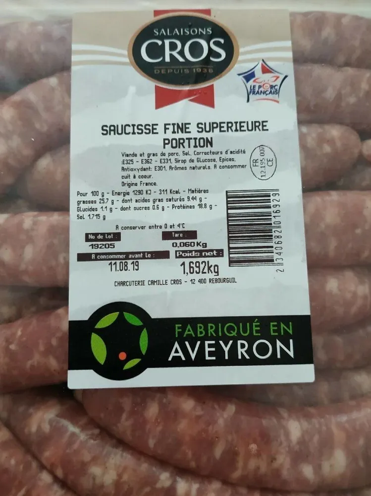 Saucisse fine supérieure portion