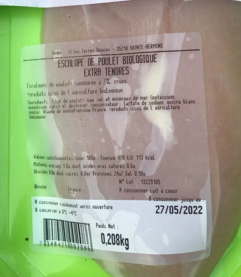 Escalope de poulet biologique extra tendres