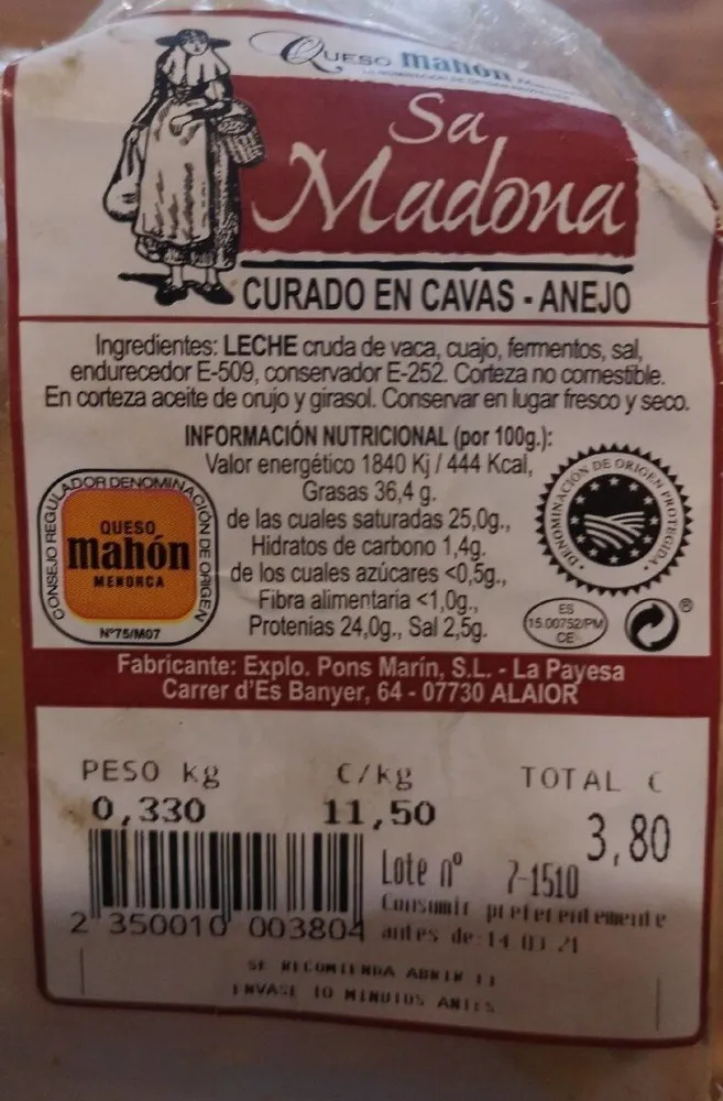 Queso de Mahón Curado en Cavas-añejo