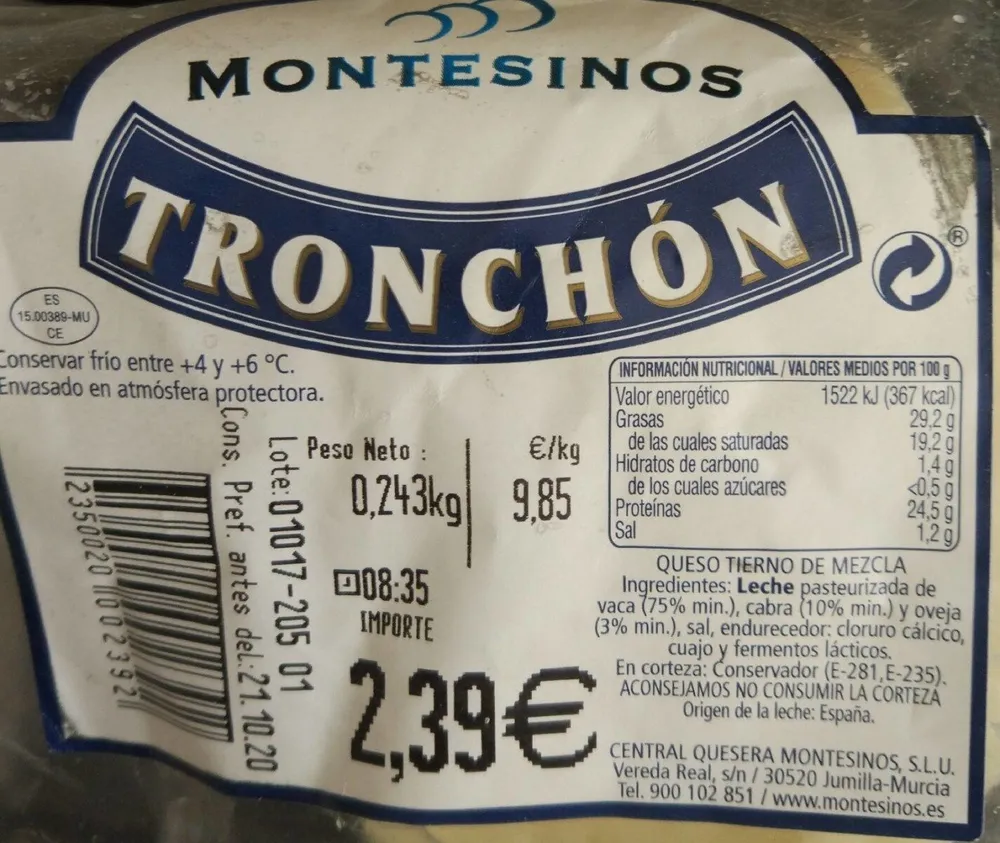 Queso tierno de mezcla Tronchon