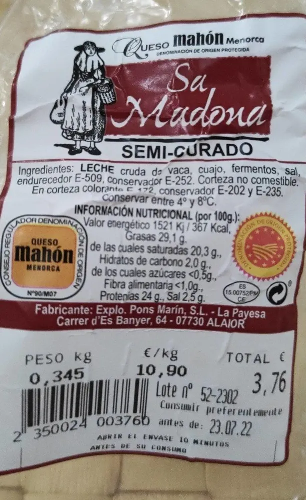 Queso Mahón Menorca Semicurado