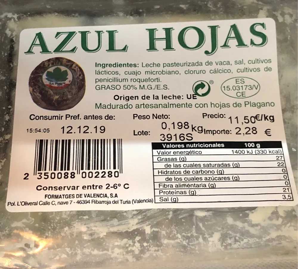 Azul Hojas Queso Azul