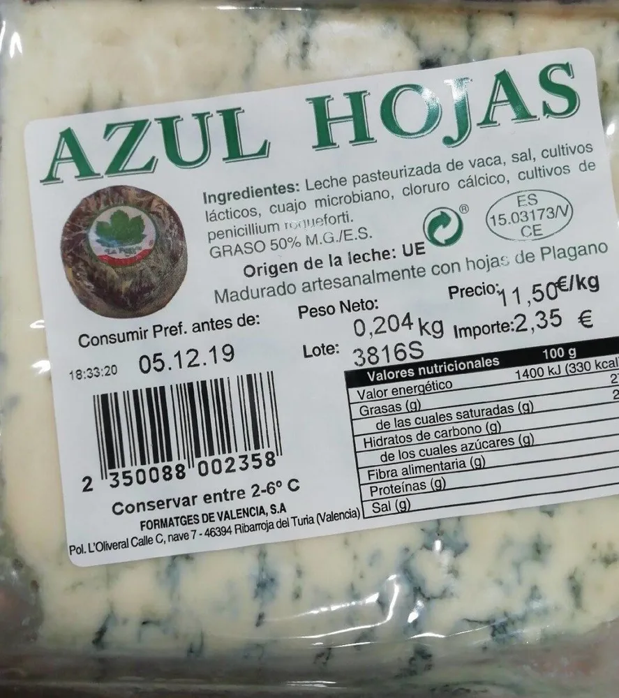 Queso azul hojas