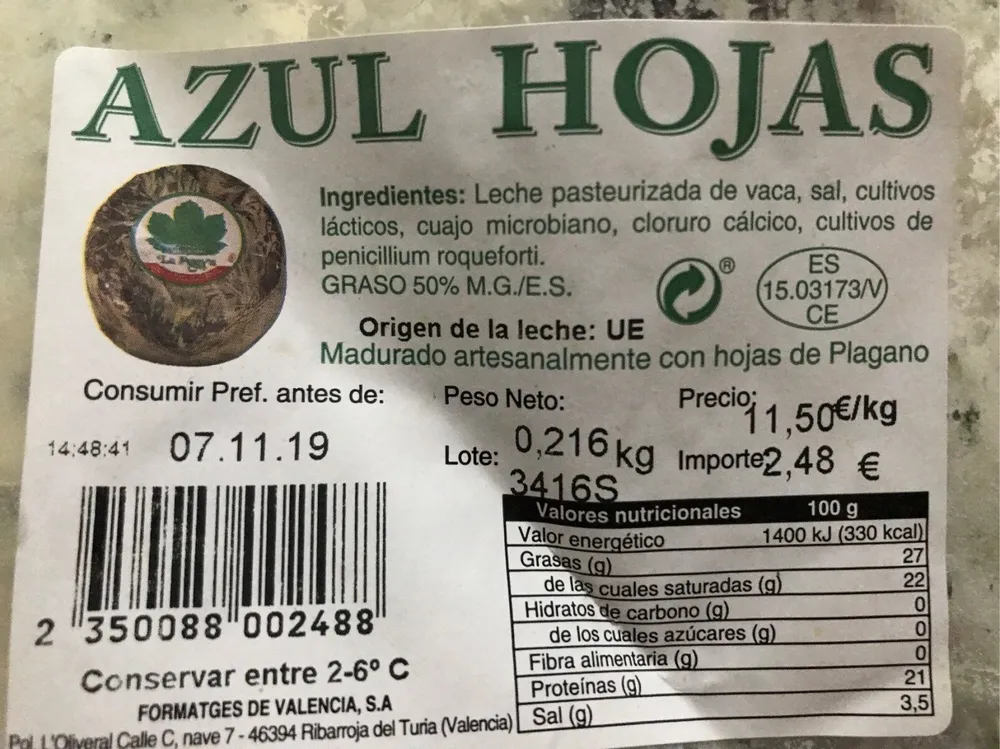 Queso azul hojas