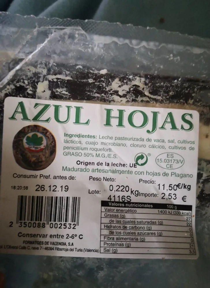 Queso azul hojas
