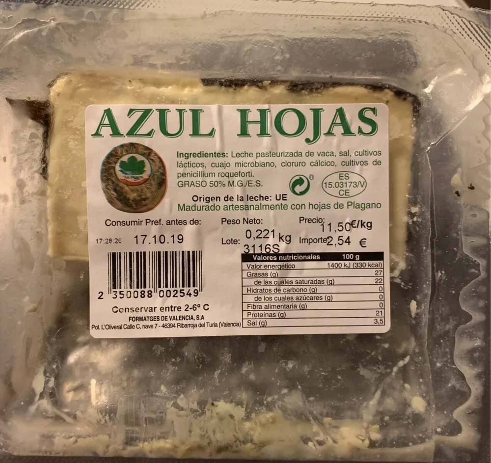 Queso azul hojas
