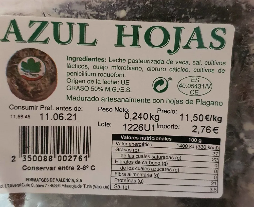 Queso azul hojas