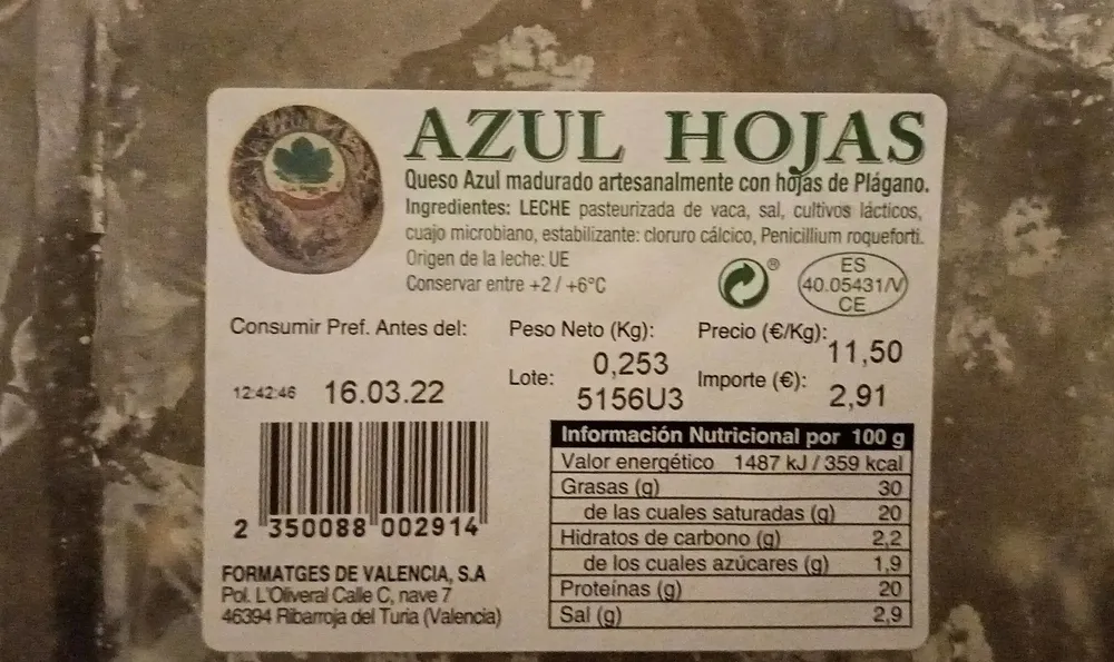 Queso azul hojas