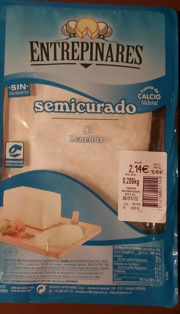 Queso semicurado lonchas