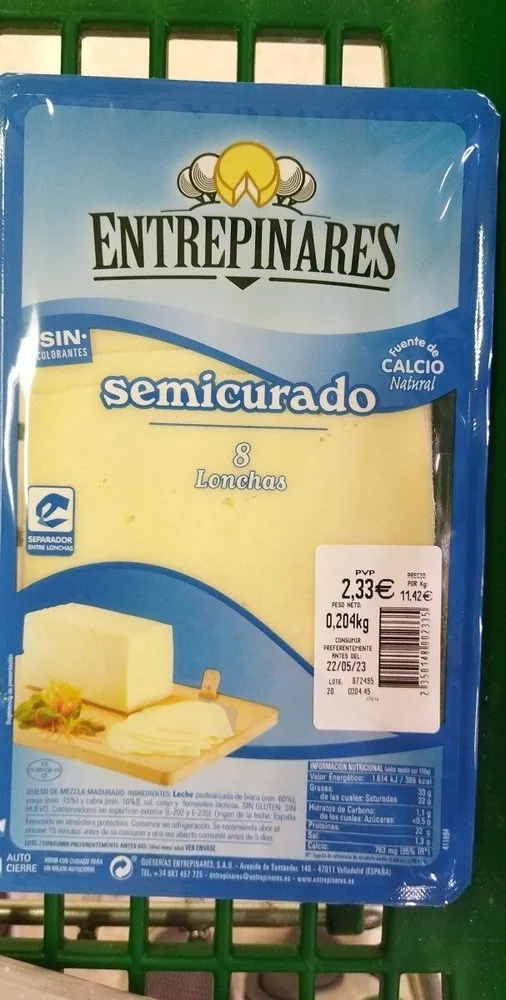 Queso semi curado 8 lonchas