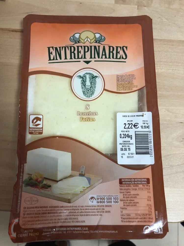 Lonchas de queso de oveja Entrepinares