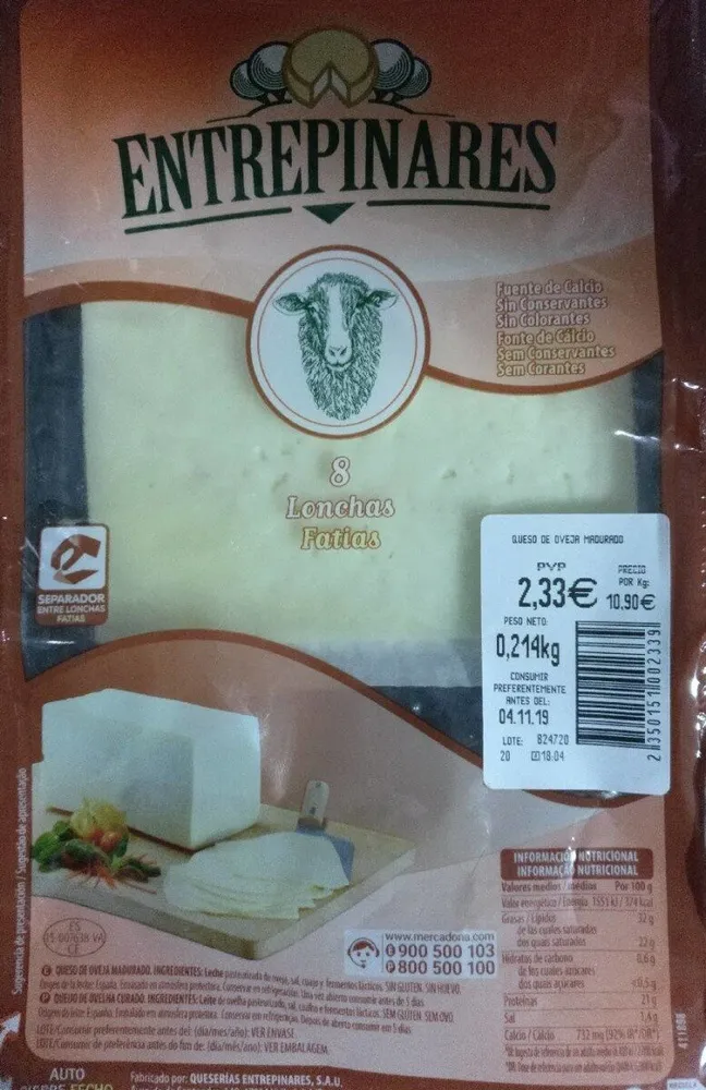Queso de oveja madurado en lonchas