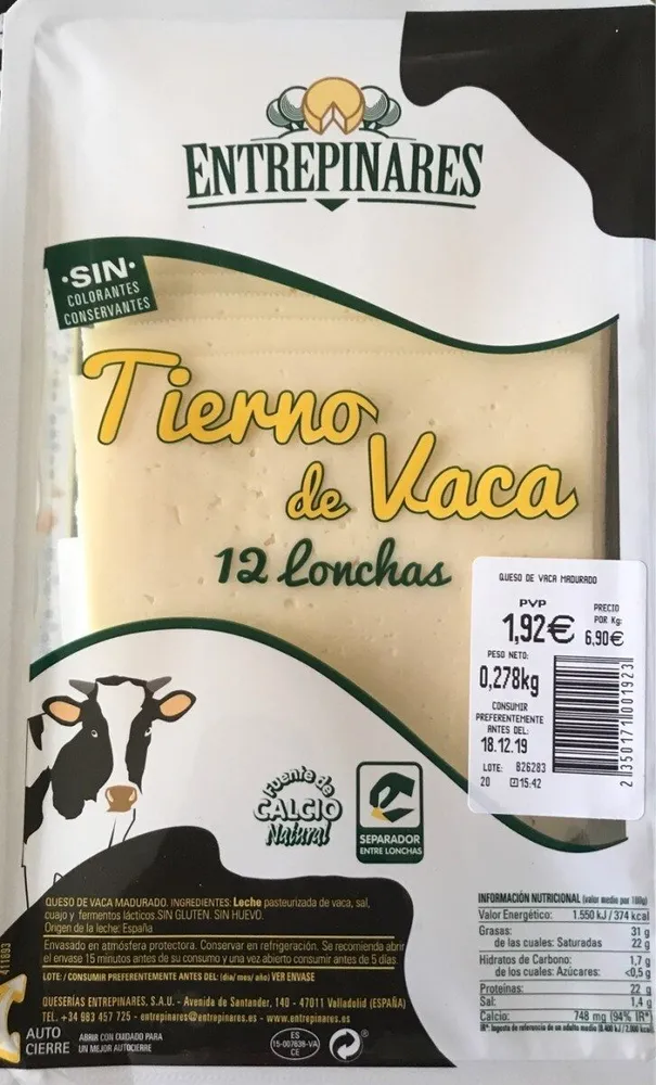 Queso tierno de vaca lonchas