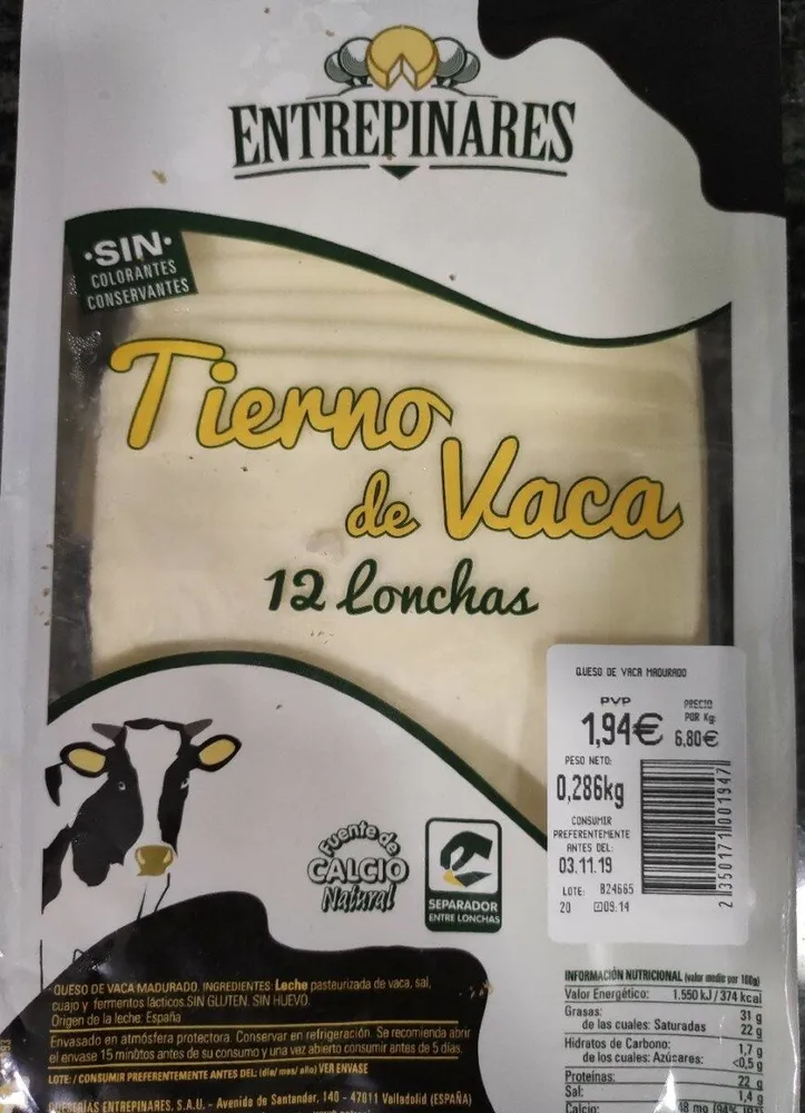 Queso tierno de vaca lonchas