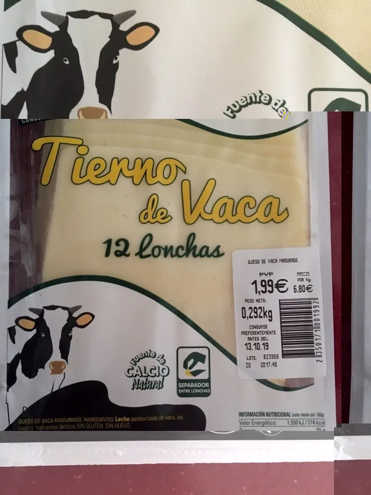 Queso tierno de vaca 12 lonchas
