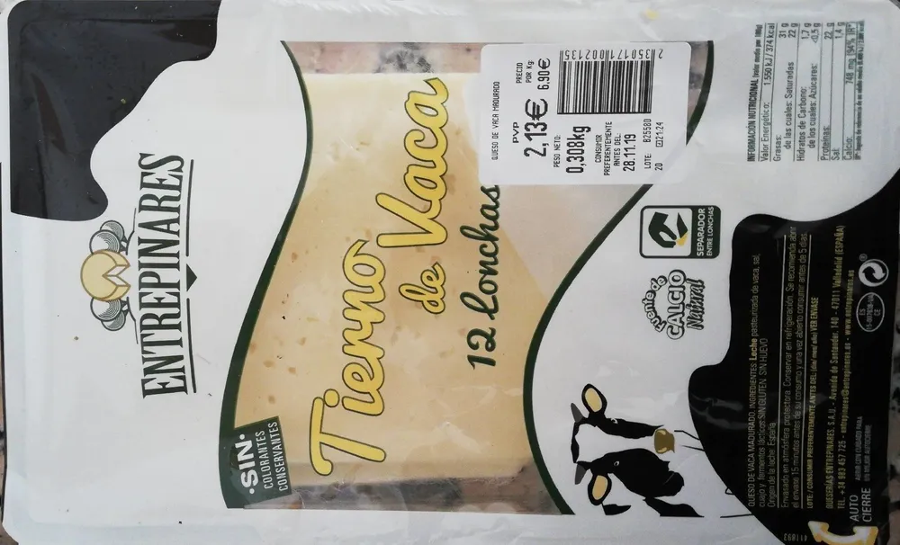 Queso tierno de vaca en lonchas