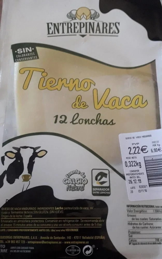 Queso tierno de vaca lonchas