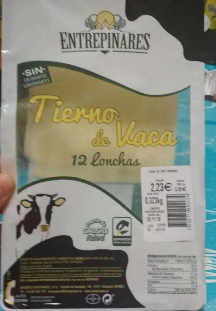 Queso tierno de vaca en lonchas