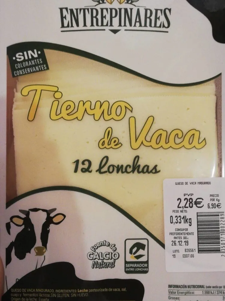 Queso tierno de vaca lonchas