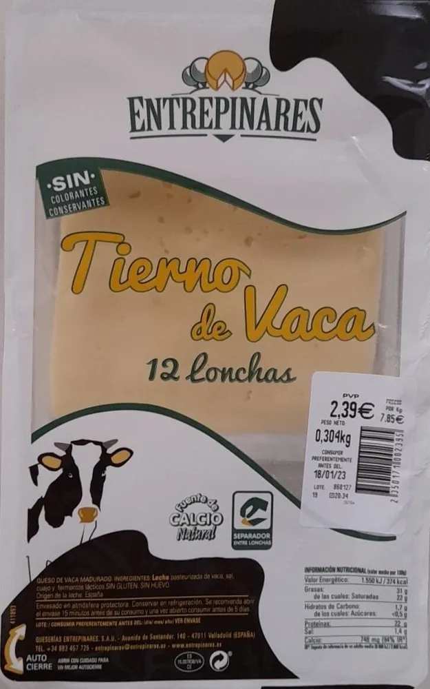 Queso tierno de vaca 12 lonchas