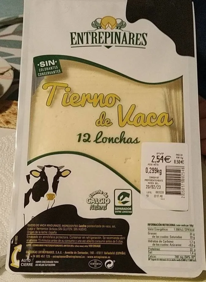 Queso en loncha tierno de vaca