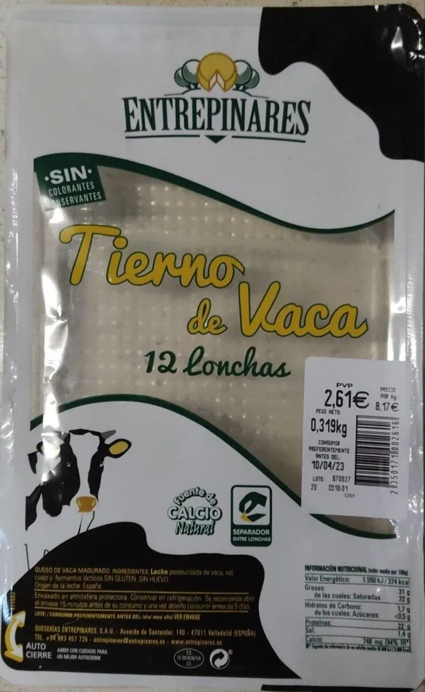 Queso tierno de vaca entrepinares lonchas