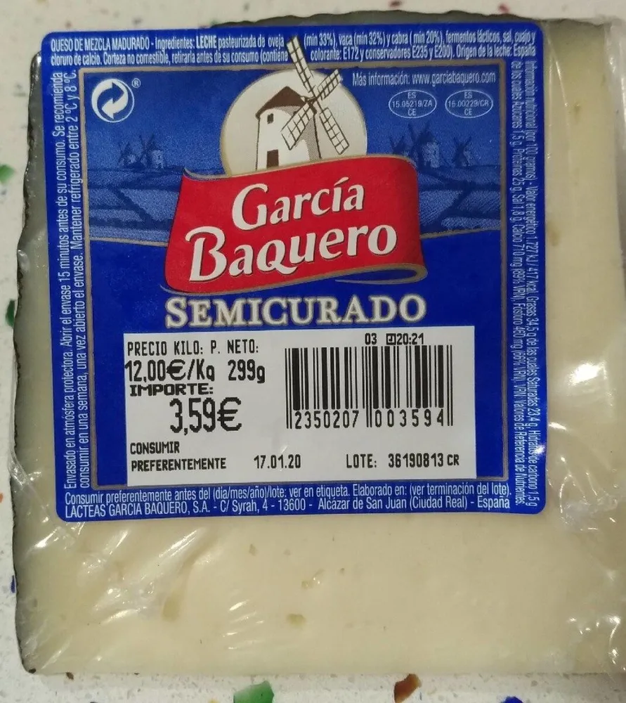 Queso semicurado Garcia Baquero