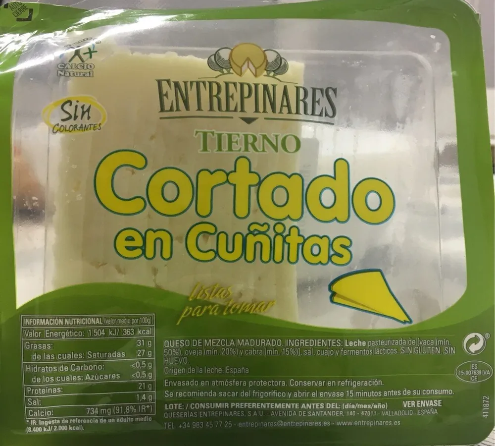 Tierno cortado en cuñitas