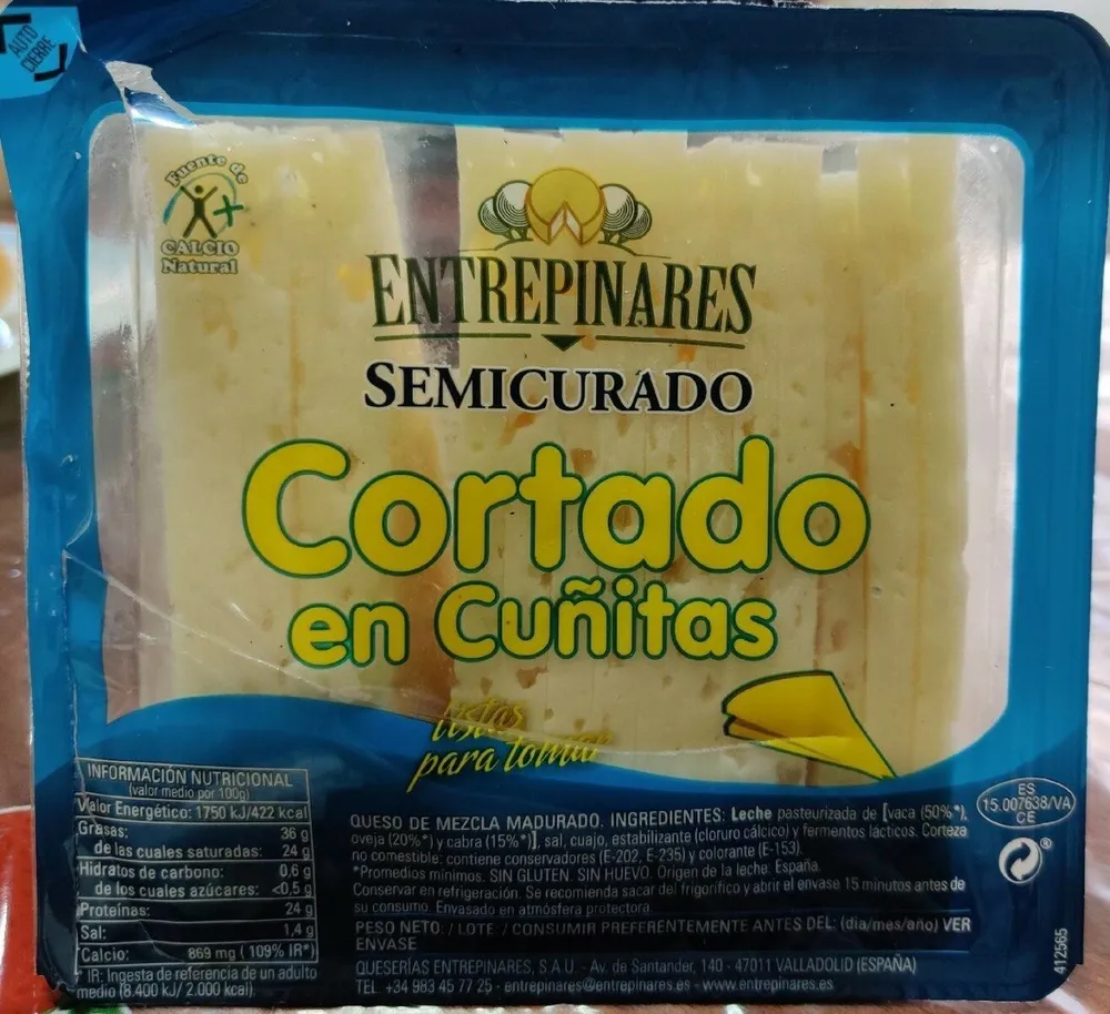 Queso Semicurado Cortado en cuñitas