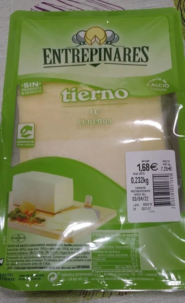 queso tierno en lonchas