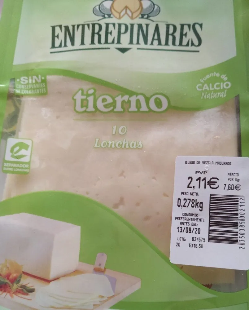 Queso tierno lonchas