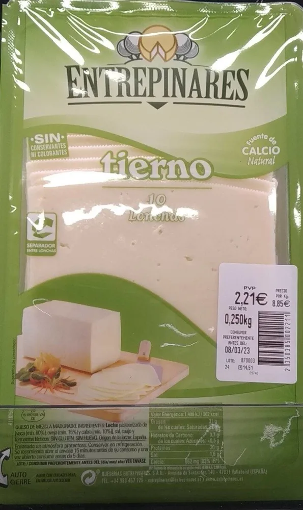 Queso tierno lonchas entrepinares