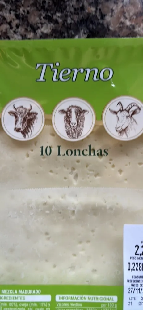 Queso tierno 10 lonchas