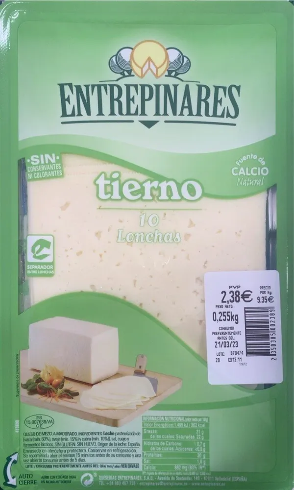Queso en lonchas tierno