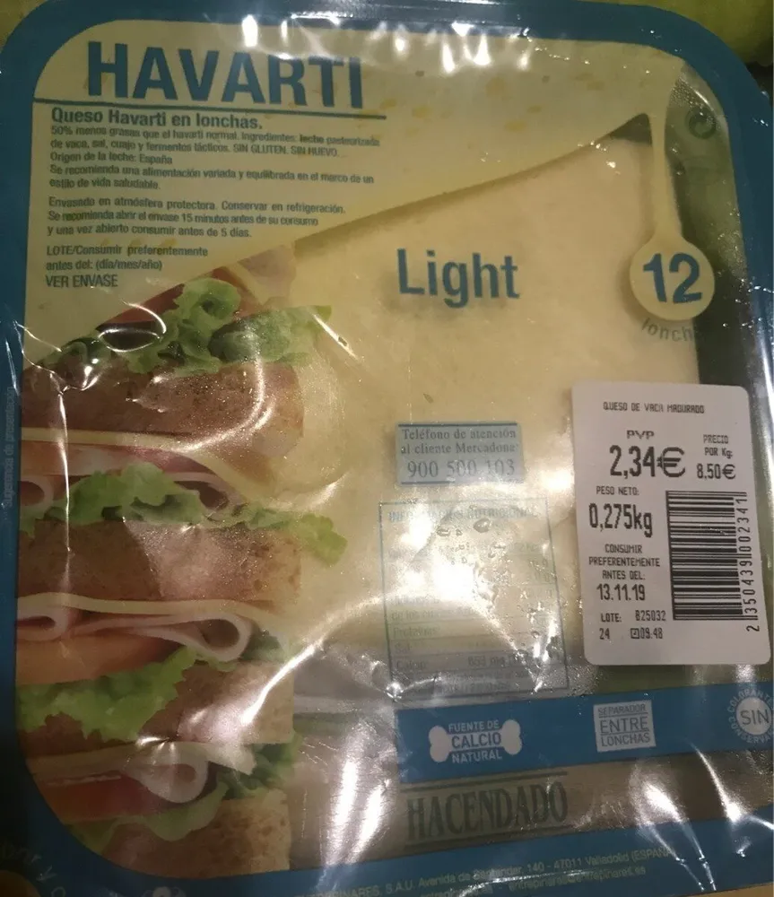 Queso havarti en lonchas light