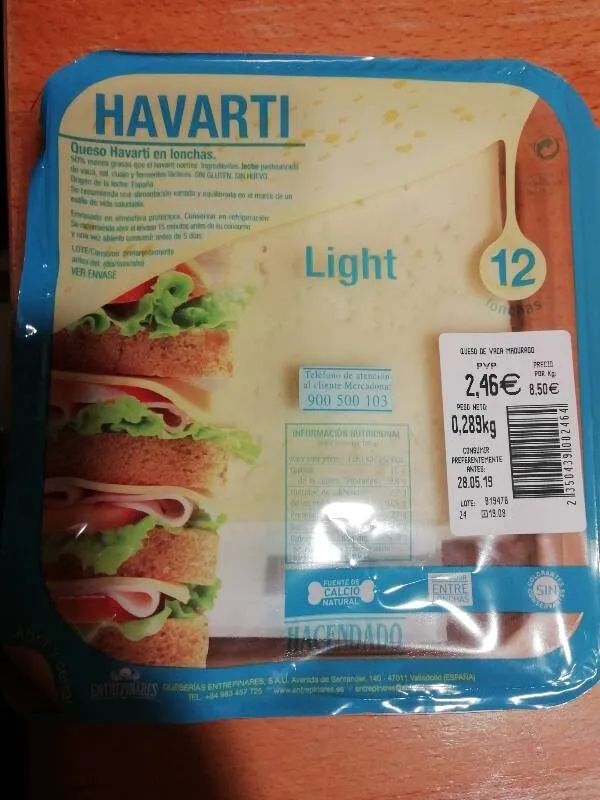 Queso Havarti en lonchas light