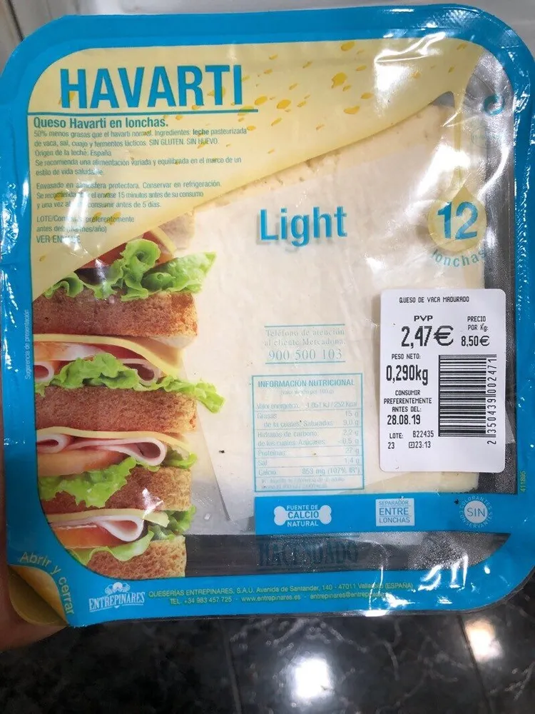 Queso Havarti en lonchas