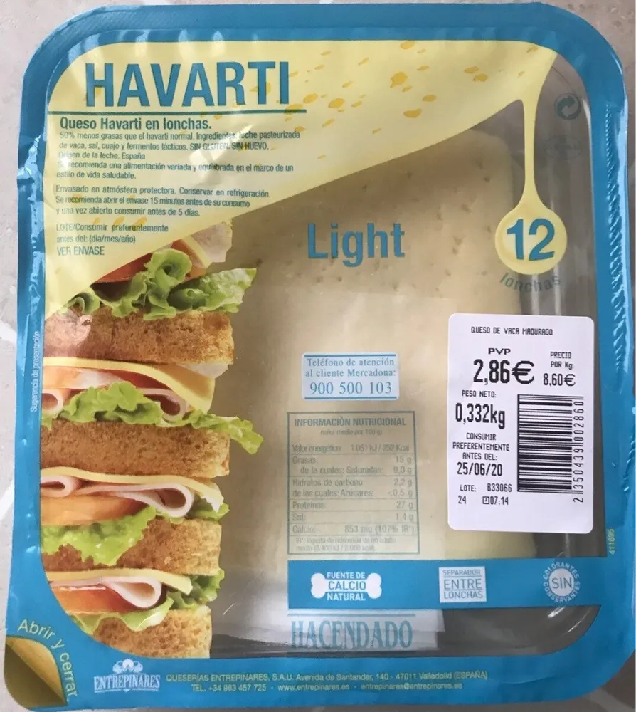 Queso havarti en lonchas