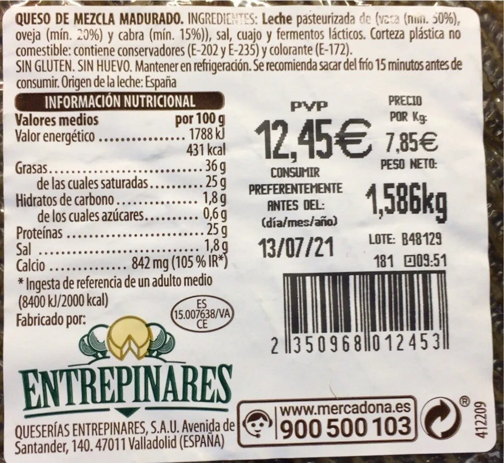 Queso de mezcla madurado