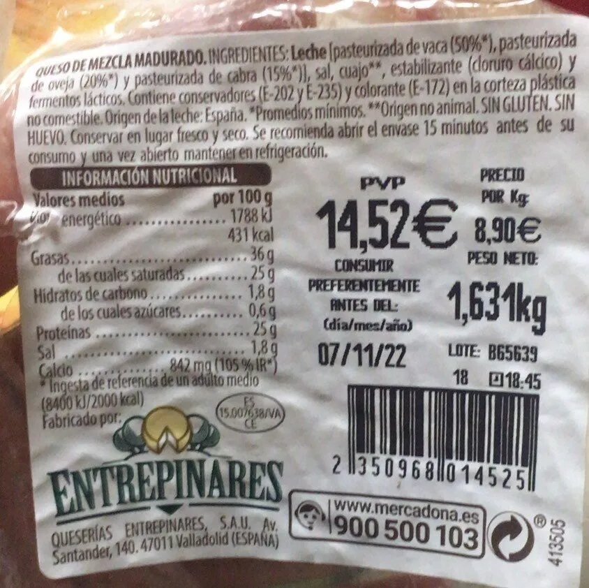 Queso curado de vaca,obeja y cabra