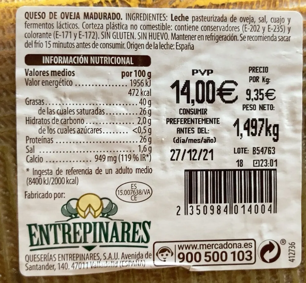 Queso de oveja madurado