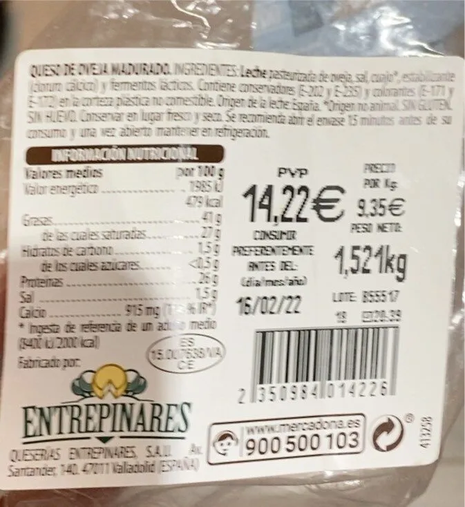 Queso oveja madurado