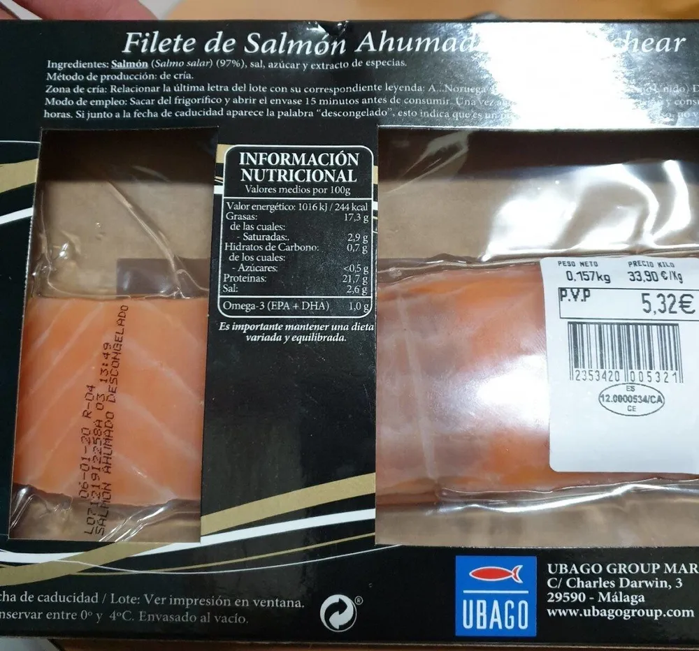 Filete de salmón ahumado sin lonchear